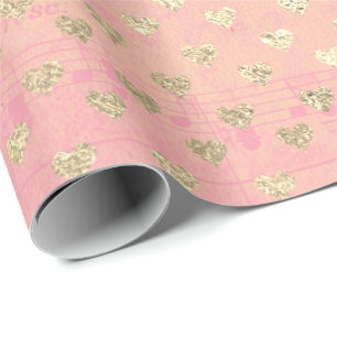 Heart Peach Pastel Gold Pink Rose Rose Music Notes Wrapping Paper