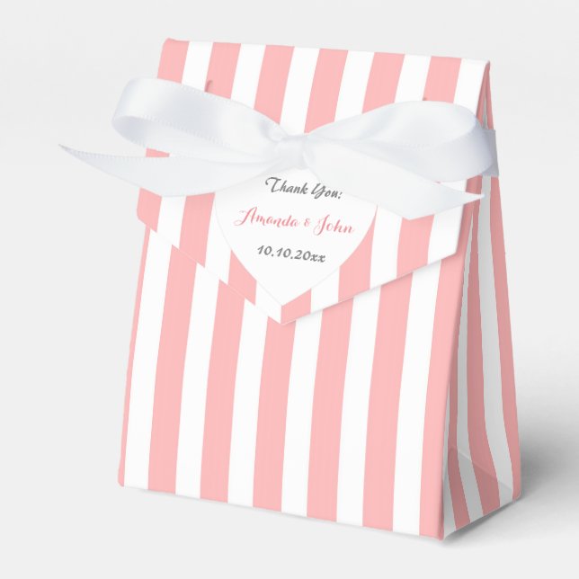 Heart Peach White Stripes Wedding Favor Thank You Boxes (Front Side)
