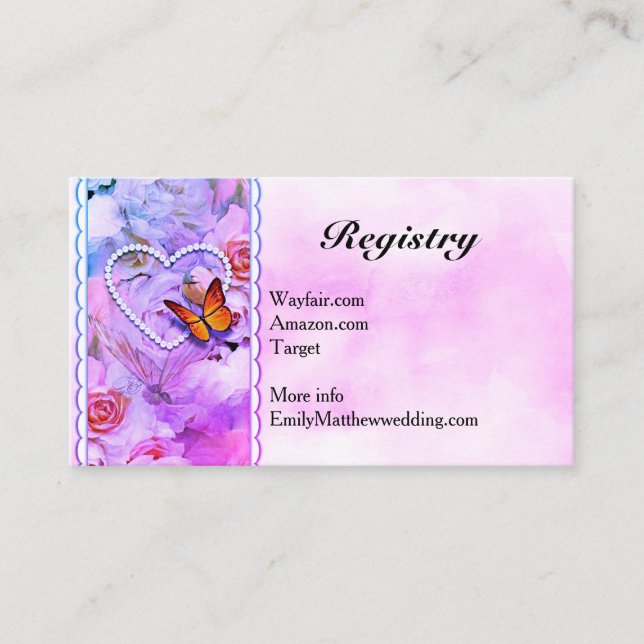 Heart Pearl Pink Floral Butterfly Wedding Gift Enclosure Card (Front)