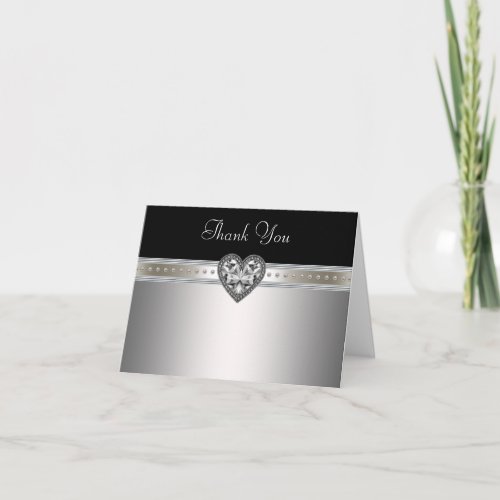 Heart Pearls Black Silver Thank You Cards