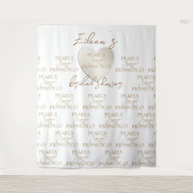 Heart Pearls & Prosecco Bridal Shower Backdrop (Front)