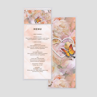 Heart Pearls Roses Butterflies Wedding Laminated Menu