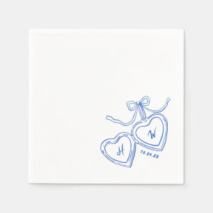 Heart Pendant Blue Wedding Engagement Party Napkins