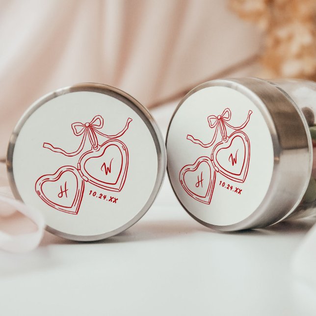 Heart Pendant Red Wedding Engagement Party Favors Classic Round Sticker (Creator Uploaded)