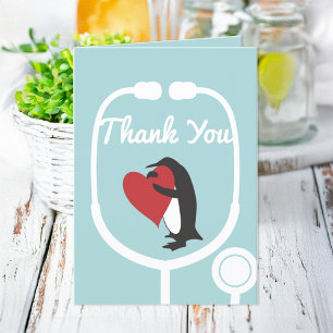 Heart Penguin Doctor and Nurse Thank You Card