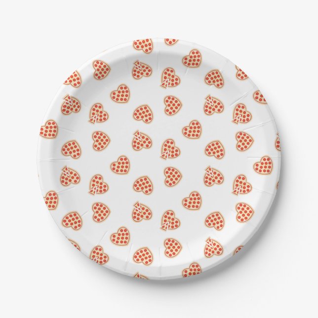 Heart Pepperoni Pizza Pattern Paper Plates (Front)