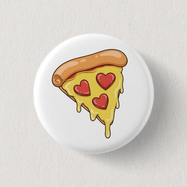 Heart Pepperoni Pizza Slice – Cute Melting Cheese Button (Front)