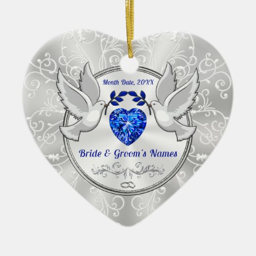 Heart Personalized Bride and Groom Ornaments Ceramic Ornament