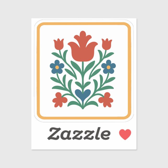 Heart & Petal Floral Folk Art Party Sticker (Sheet)
