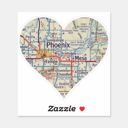 Heart Phoenix AZ Vintage Map Sticker