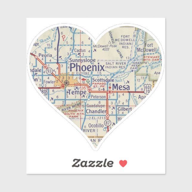 Heart Phoenix AZ Vintage Map Sticker (Sheet)