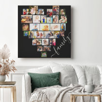 Heart Photo Collage 29 Picture Family Script Canvas Print