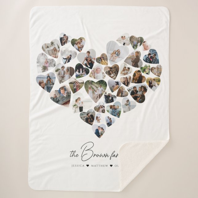 Heart Photo Collage 39 Photos Valentine's Day Sherpa Blanket (Front)