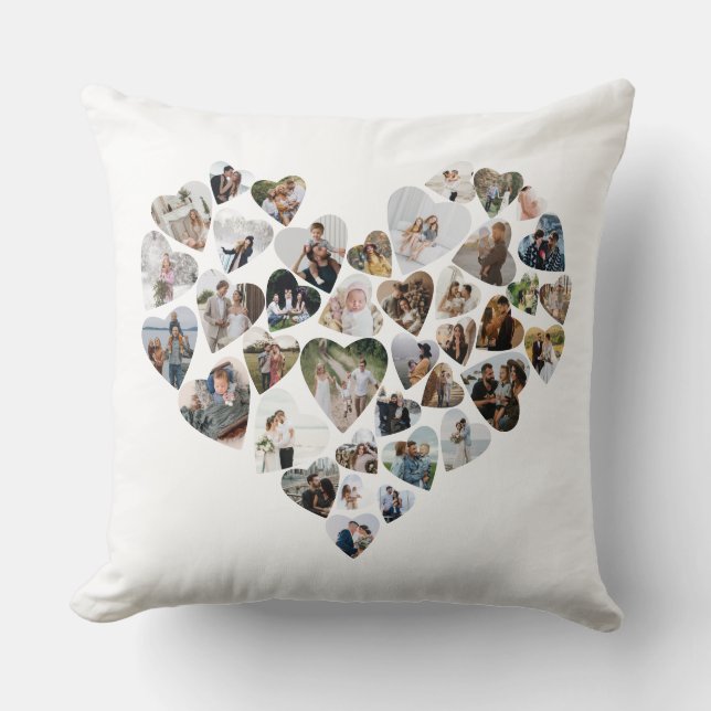 Heart Photo Collage 39 Photos Valentine's Day Throw Pillow (Front)