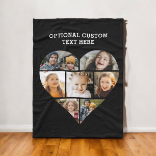 Heart Photo Collage 7 Picture Personalized Black Fleece Blanket