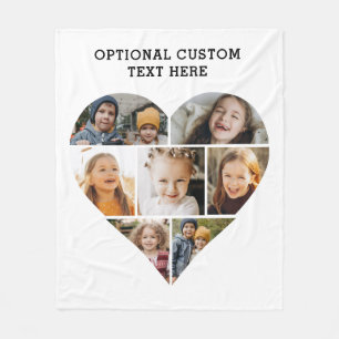 Heart Photo Collage 7 Picture Personalized Fleece Blanket