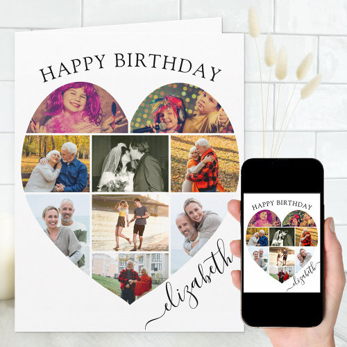 Heart Photo Collage 9 Picture Script Name Birthday Card