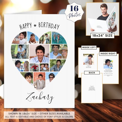 Heart Photo Collage Birthday Personalized Script Card