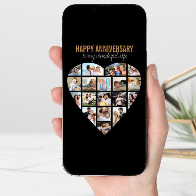 Heart Photo Collage Black Personalized Anniversary Card (Front Digital)