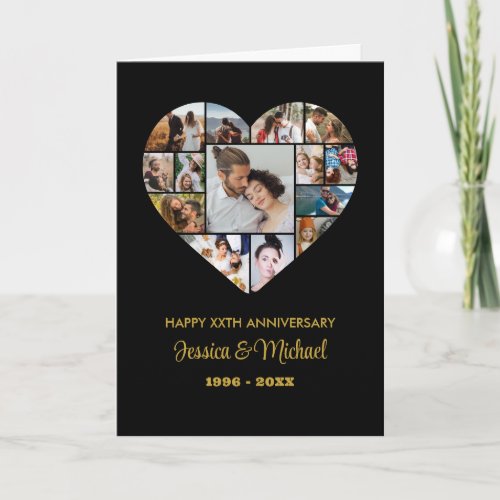 Heart Photo Collage Black Wedding Anniversary Card