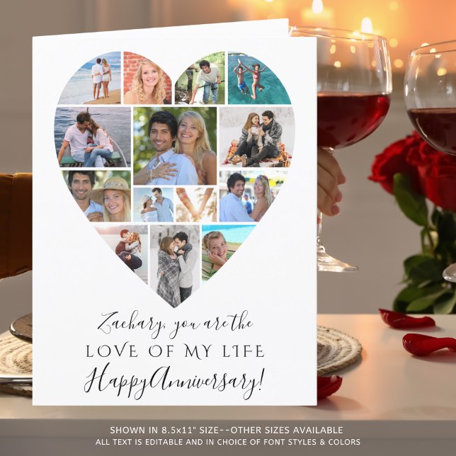 Heart Photo Collage Custom Text Anniversary Card (Creator Uploaded)
