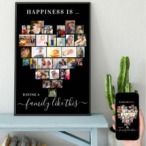 Heart Photo Collage Happiness is Family like This Poster