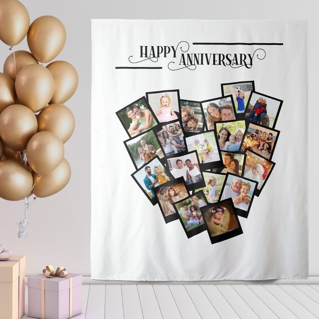 Heart Photo Collage Happy Anniversary Backdrop (Creator Uploaded)
