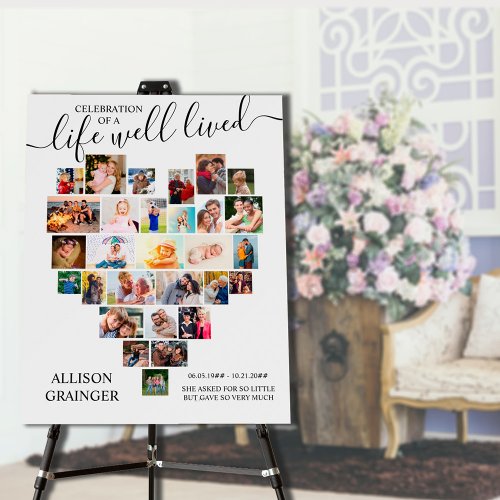 Heart Photo Collage Life Well Lived Custom Funeral Foam Board