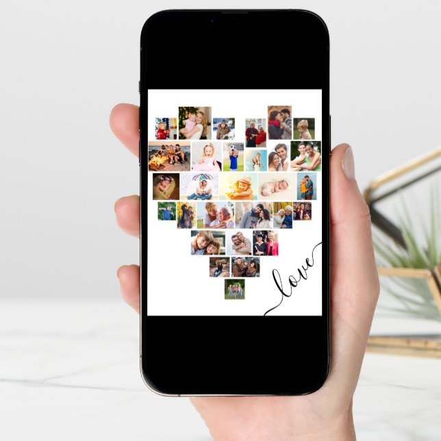 Heart Photo Collage Love Script Anniversary Card (Front Digital)