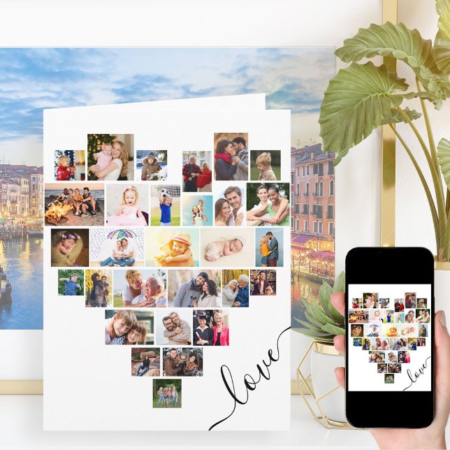 Heart Photo Collage Love Script Anniversary Card (Creator Uploaded)