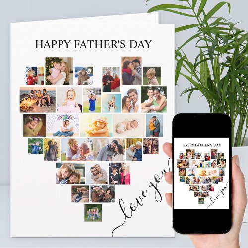 Heart Photo Collage Love Script Fathers Day Card