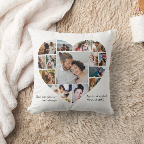 Heart Photo Collage Love Shape Personalized Text Throw Pillow