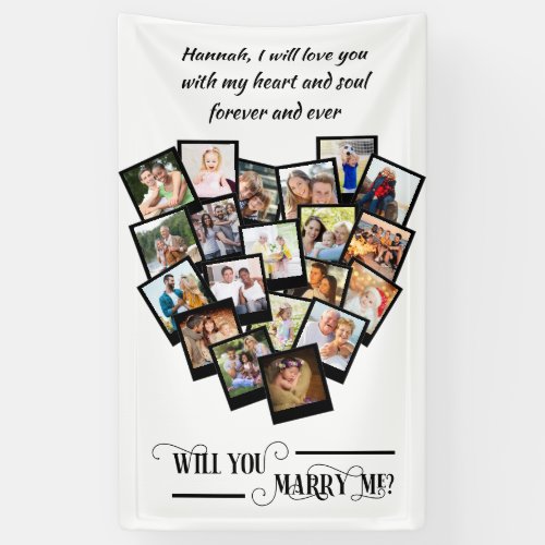 Heart Photo Collage Love You Marry Me Black White Banner