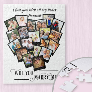 Heart Photo Collage Love You Marry Me Jigsaw Puzzle