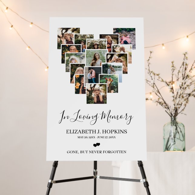 Heart Photo Collage Memorial Funeral Foam Board (In Situ (Stand))