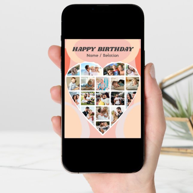 Heart Photo Collage Personalized Groovy Birthday Card (Front Digital)