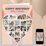 Heart Photo Collage Personalized Groovy Birthday Card<br><div class="desc">Say Happy Birthday with a love heart photo collage, personalized birthday card with groovy abstract shapes and retro typography. The photo template is set up for you to add your pictures, working in rows from top to bottom. The photo collage holds 18 photos which are displayed in a mix of...</div>
