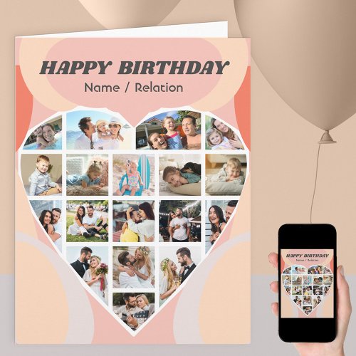 Heart Photo Collage Personalized Groovy Birthday Card