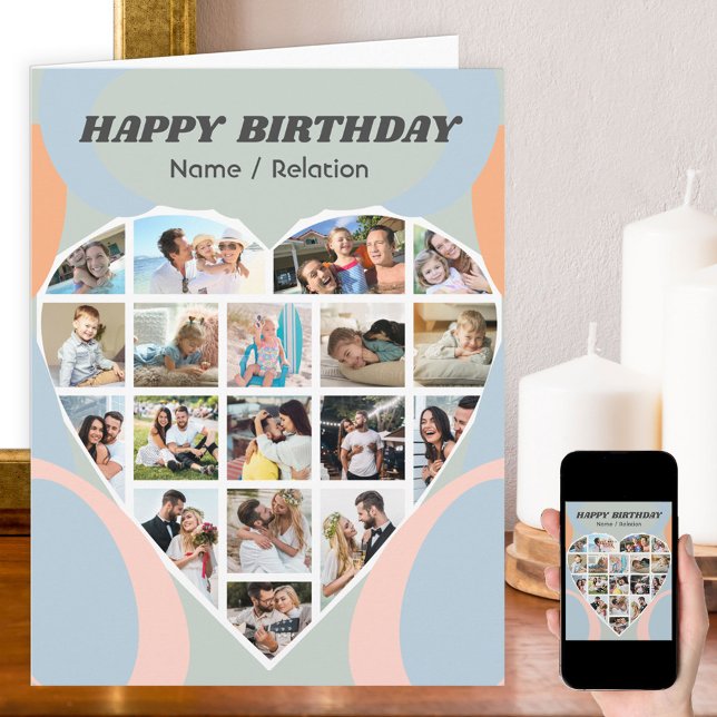 Heart Photo Collage Personalized Retro Birthday Card (Creator Uploaded)