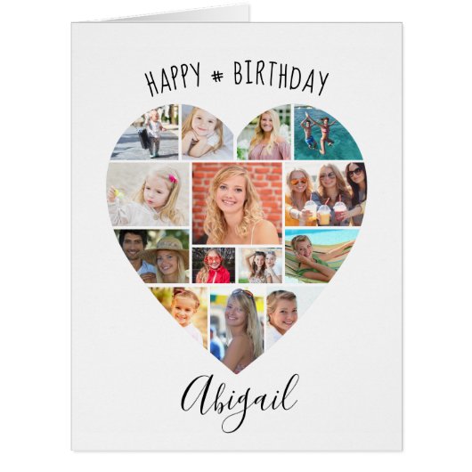 Heart Photo Collage Personalized Script Birthday (Front)