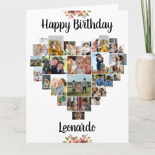 Heart Photo Collage Personalized Script Birthday Card