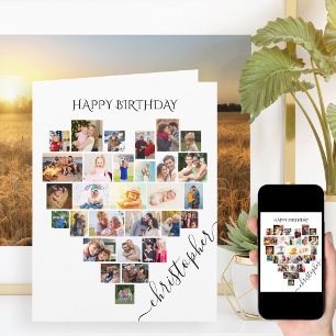 Heart Photo Collage Personalized Script Birthday Card