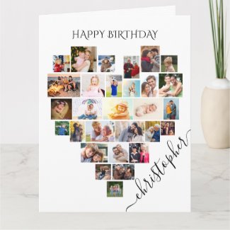 Heart Photo Collage Personalized Script Birthday Card