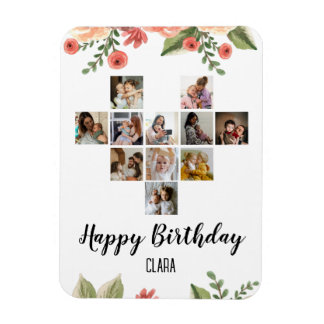 Heart Photo Collage Personalized Script Birthday Magnet