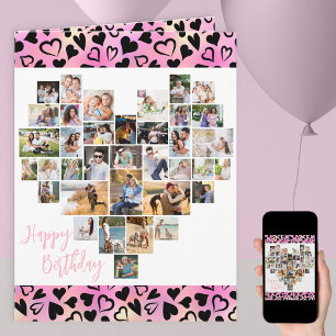 Heart Photo Collage Pink Hearts Any Age Birthay Card