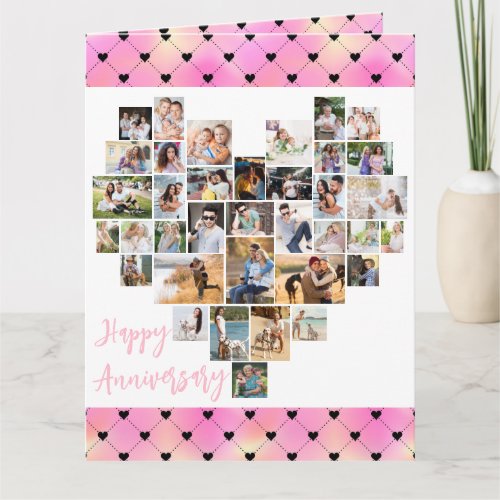 Heart Photo Collage Pink Love Hearts Anniversary Card
