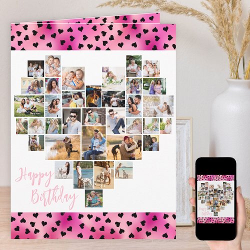 Heart Photo Collage Pink Love Hearts Birthday Card