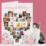 Heart Photo Collage Pink Peony Big Birthday Card<br><div class="desc">Say Happy Birthday to a special lady with a love heart photo collage card decorated with pretty pink peony flowers. The photo template is set up for you to add your pictures, working in rows from top to bottom. The photo collage holds 29 photos which are displayed in a mix...</div>