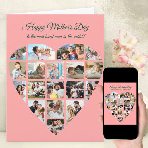 Heart Photo Collage Pink Personalized Mothers Day  Card