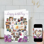 Heart Photo Collage Purple Floral Birthday Card<br><div class="desc">Say Happy Birthday to a special lady with a love heart photo collage card decorated with pretty purple flowers. The photo template is set up for you to add your pictures, working in rows from top to bottom. The photo collage holds 29 photos which are displayed in a mix of...</div>